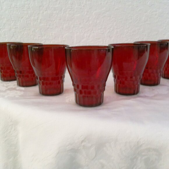 1940s Anchor Hocking Windsor Ruby Red Glasses, Set of 7 - Picture 2 of 3